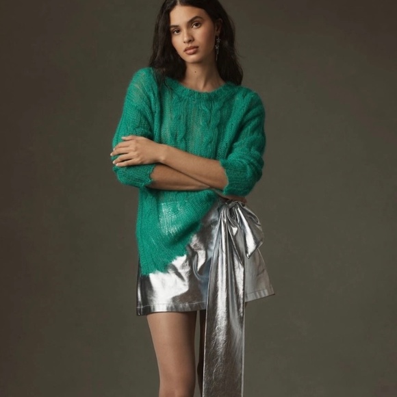 Anthropologie The Posey Stitchy Distressed Sweater | Green | Made in Italy - Picture 2 of 13